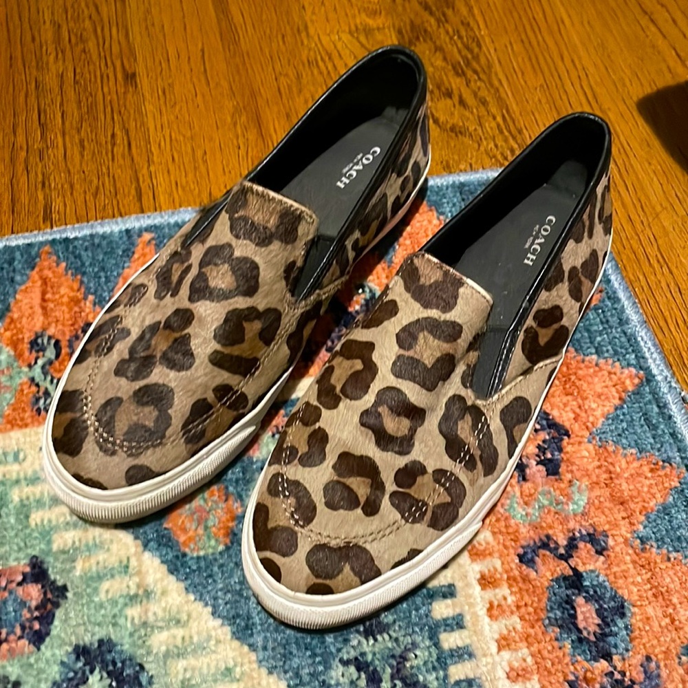 Coach Calf Hair Maggie Leopard Slip On Sneakers